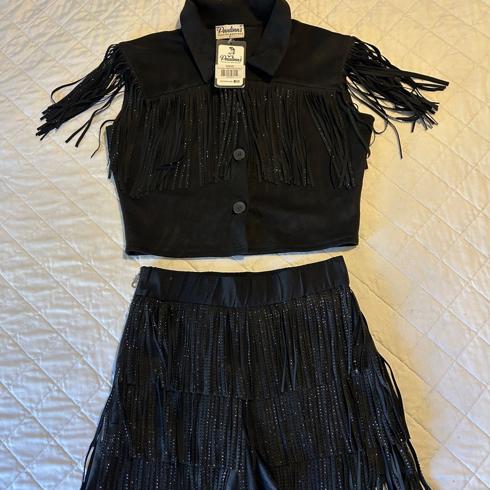 Black Fringe Two-Piece Set - Picture 3 of 13